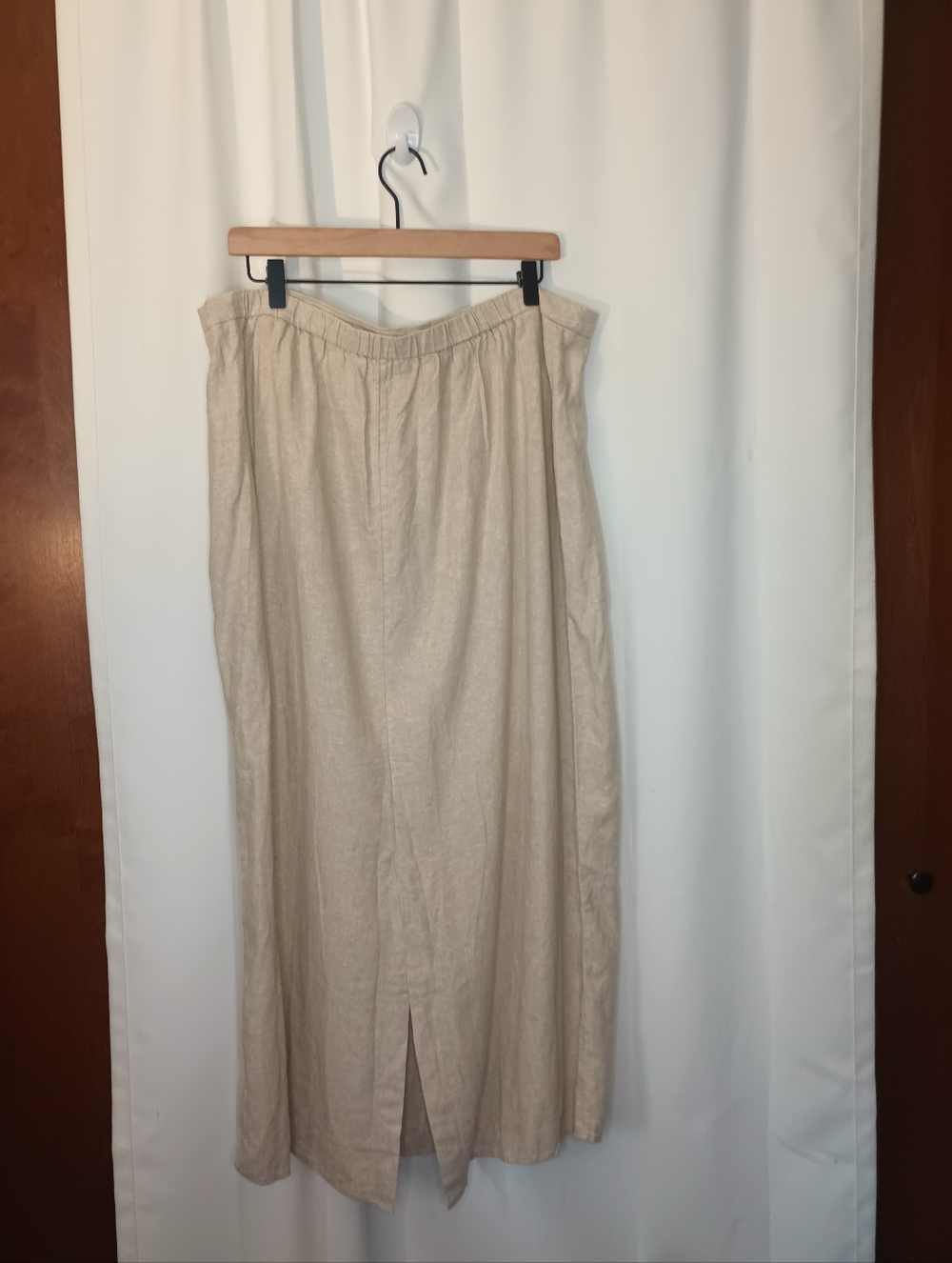 Old Navy Linen Maxi Skirt XL Natural Beige Slit Lagom Coastal Minimalist NWT - Picture 2 of 8
